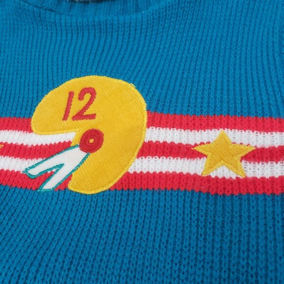 Vintage Let Kids Teal Knit Football Knit Sweater Pants Beanie Hat 70s Retro 24M - Picture 8 of 15